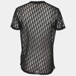 Pre Owned Dior Black Oblique Jacquard See Through T-Shirt L
