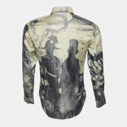 Pre Owned قميص ديور هوم حرير رمادي مطبوع زر أمامي مقاس صغير (سمول)