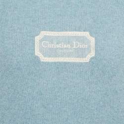Pre Owned Dior Homme Turquoise Logo Embroidered Cashmere Hoodie M