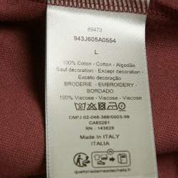Pre Owned Dior Homme Burgundy CD Icon Embroidered Cotton T-Shirt L