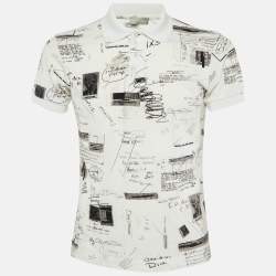 Pre Owned Dior Homme White Scrapbook Printed Cotton Knit Polo T-Shirt S