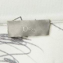 Pre Owned Dior Homme White Scrapbook Printed Cotton Knit Polo T-Shirt S