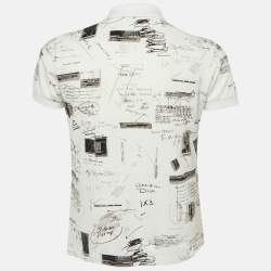 Pre Owned Dior Homme White Scrapbook Printed Cotton Knit Polo T-Shirt S