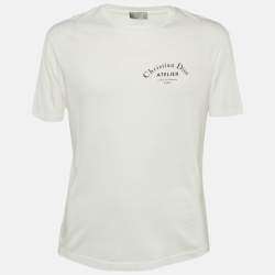 Pre Owned Dior Homme White Logo Printed Cotton Knit T-Shirt S