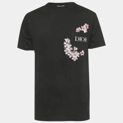 Pre Owned Dior X Hajime Sorayama Black Logo Embroidered Cotton Flower Patch T-Shirt XS