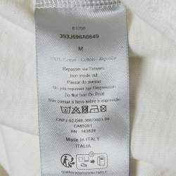 مملوكة مسبقًا تي شيرت ديور أبيض بطبعة قطني بياقة مستديرة مقاس متوسط - ميديم