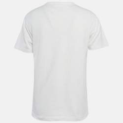 مملوكة مسبقًا تي شيرت ديور أبيض بطبعة قطني بياقة مستديرة مقاس متوسط - ميديم