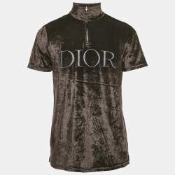 Pre Owned تي شيرت ديور هوم مخمل مطرز بشعار أسود مقاس متوسط - ميديم