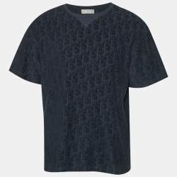 Pre Owned Dior Homme Navy Blue Oblique Terry Crew Neck T-Shirt L