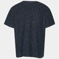 Pre Owned Dior Homme Navy Blue Oblique Terry Crew Neck T-Shirt L