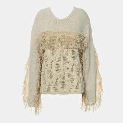 Pre Owned Dior S/S 2022 Beige Fringe Knitted Sweater
