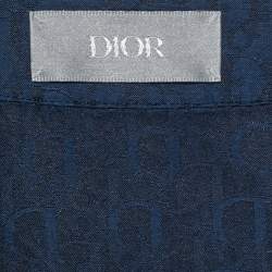 Pre Owned Dior Homme Navy Blue Oblique Satin Shirt and Shorts Set S