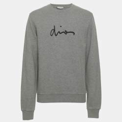 Pre Owned Dior Grey Logo Embroidered Cotton Sweater L