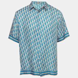 مملوكة مسبقًا Dior Homme Blue Oblique Silk Short Sleeve Shirt M 