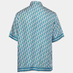 Pre Owned Dior Homme Blue Oblique Silk Short Sleeve Shirt M