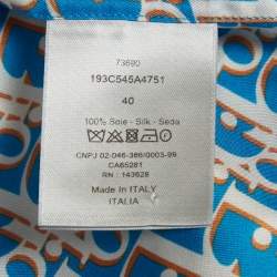 Pre Owned Dior Homme Blue Oblique Silk Short Sleeve Shirt M