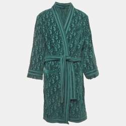Pre Owned Christian Dior Homme Green Oblique Terry Bathrobe M