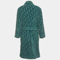 Pre Owned Christian Dior Homme Green Oblique Terry Bathrobe M