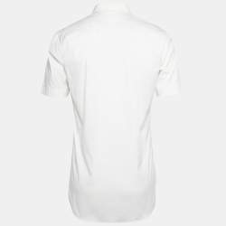 Pre Owned Christian Dior White Chest Applique Poplin Short Sleeve Shirt M