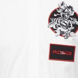 Pre Owned Christian Dior White Chest Applique Poplin Short Sleeve Shirt M
