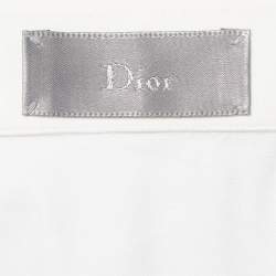 Pre Owned Christian Dior White Chest Applique Poplin Short Sleeve Shirt M