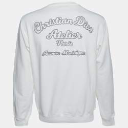 Pre Owned Christian Dior Homme Off White Embroidered Cotton Crewneck Sweatshirt M