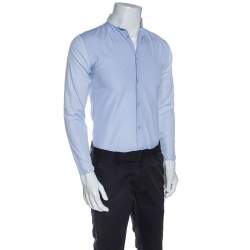 Pre Owned Dior Blue Cotton Contrast Mandarin Collar Button Front Shirt XS