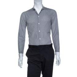 Dior Monochrome Striped Cotton Mandarin Collar Button Front Shirt XS