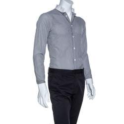 Dior Monochrome Striped Cotton Mandarin Collar Button Front Shirt XS