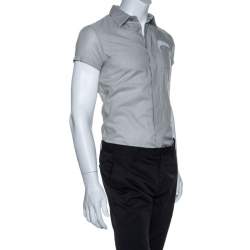 Dior Stone Grey Cotton Short Sleeve Button Front Shirt XS