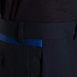Dior Navy Blue Wool Contrast Waist Trim Trousers L