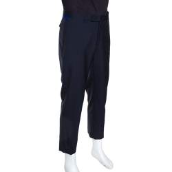 Dior Navy Blue Wool Contrast Waist Trim Trousers L