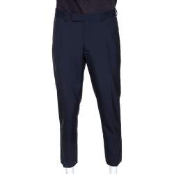 Dior Navy Blue Wool Contrast Waist Trim Trousers L