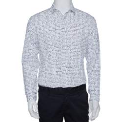 Pre Owned Dior Homme White Handwriting Print Cotton Long Sleeve Shirt M