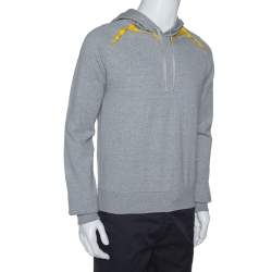 Pre Owned Dior Homme Grey Cotton Contrast Trim Hooded Sweatshirt S