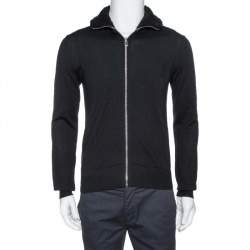Pre Owned Dior Homme Black Wool Knit & Alpaca Trim Zip Up Jacket S