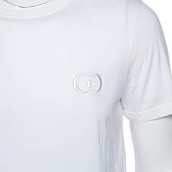 Pre Owned Dior White Cotton Logo Embroidered T-Shirt L
