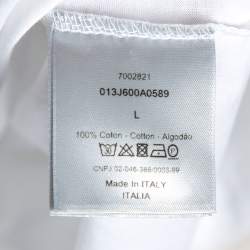 Pre Owned Dior White Cotton Logo Embroidered T-Shirt L