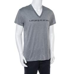 Pre Owned Dior Grey Printed Cotton V Neck T-Shirt L