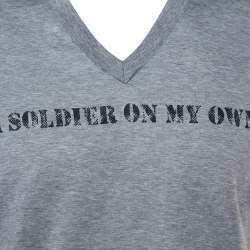 Pre Owned Dior Grey Printed Cotton V Neck T-Shirt L
