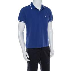 Pre Owned Dior Blue Cotton Pique Polo T Shirt L