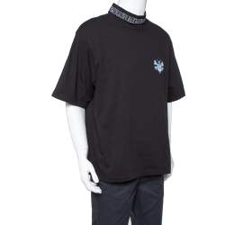 Pre Owned Dior Black Cotton Logo Embroidered Bee Patch Detail T Shirt XXL