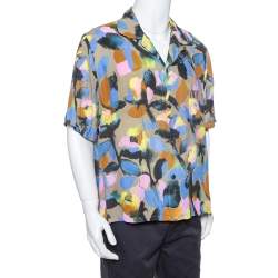 Dior Multicolor Floral Pattern Printed Crepe Short Sleeve Shirt XXL