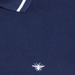 Pre Owned Dior Homme Navy Blue Cotton Pique Striped Collar Polo T-Shirt L