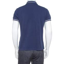 Pre Owned Dior Homme Navy Blue Cotton Pique Striped Collar Polo T-Shirt L