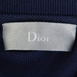 Pre Owned Dior Homme Navy Blue Cotton Pique Striped Collar Polo T-Shirt L
