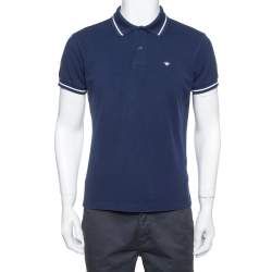 Pre Owned Dior Homme Navy Blue Cotton Pique Striped Collar Polo T-Shirt L