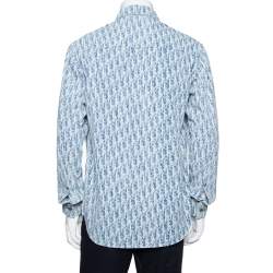 Dior Homme Blue Denim Oblique Motif Long Sleeve Button Front Shirt S