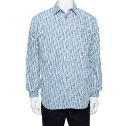 Dior Homme Blue Denim Oblique Motif Long Sleeve Button Front Shirt S