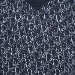 مملوكة مسبقًا Dior Navy Blue Cotton Oblique Motif Print Crewneck T-Shirt M